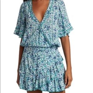 POUPETTE ST BARTH
Mabelle Ruffle Floral Mini A-line Dress In Sky Blue Daffodil